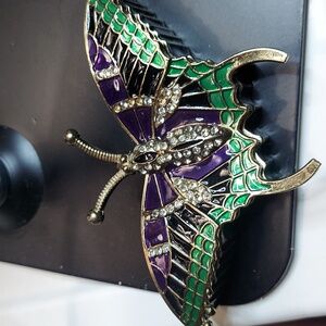 Vintage Butterfly  Inlay Rhinestone Brass Trinket decor Box